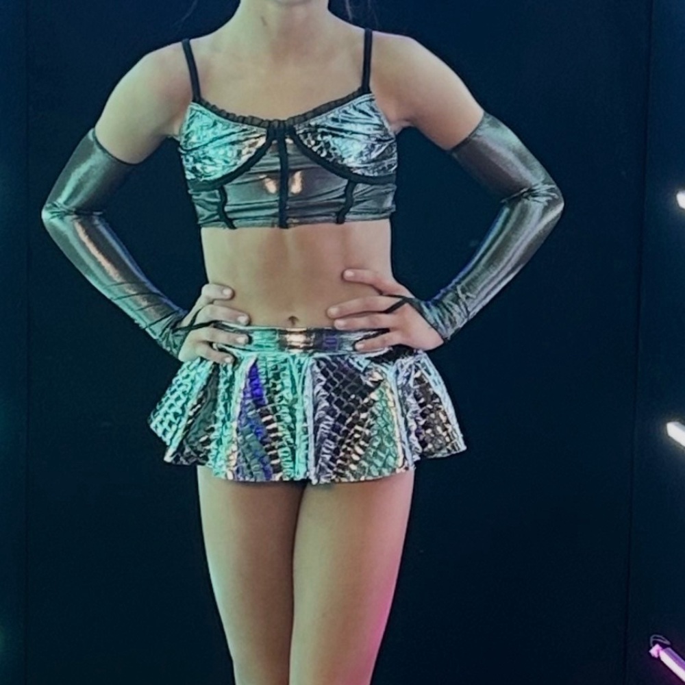 Metallic Silver Dance Costume Set for Kids
